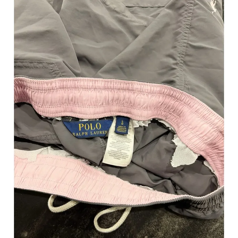 Polo Ralph Lauren Swim Trunks Gray Pink Pony Drawstring Size Large